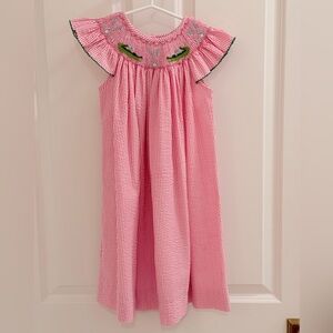 Shrimp & Grits Kids - Smocked Seersucker Gator + Golf Dress - Size 4T 🐊⛳️